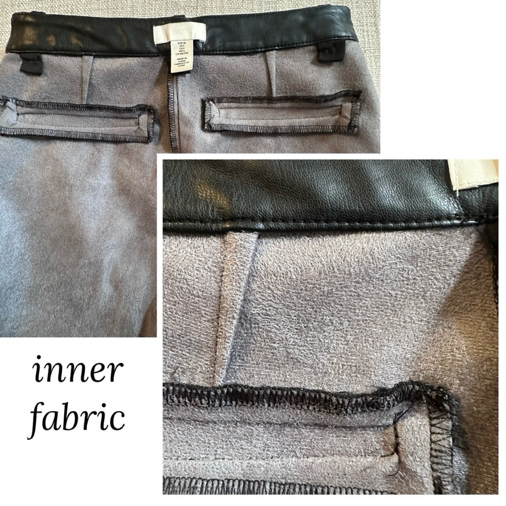 H&M Black Vegan Leather Trousers Coated Pants Faux Straight Leg Women's 6 - Picture 8 of 13